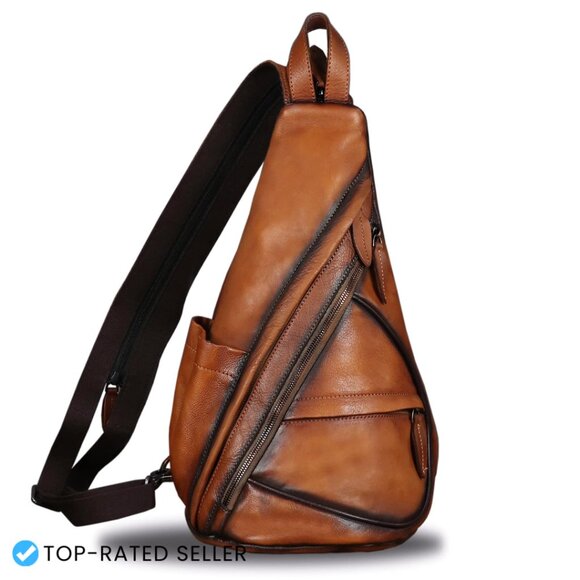 Genuine Leather Sling Backpack Convertible Vintage Retro Daypack Casual